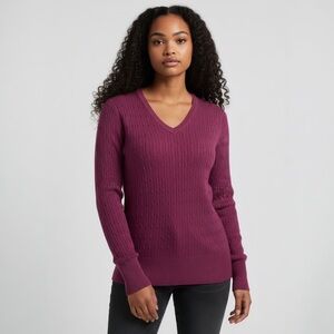 Cielo Burgundy Cable Knit Sweater Womens Soft Stretch Pullover Size L